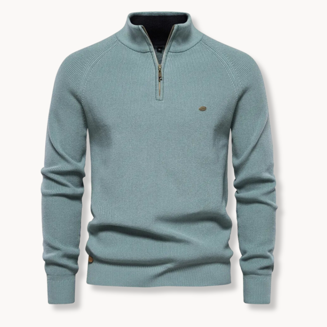 ETHAN | Men’s Slim-Fit Knit Jumper With Half-Zip Front And Stand Collar