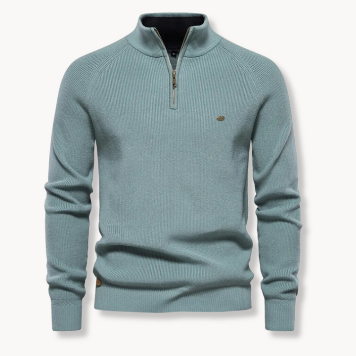 ETHAN | Men’s Slim-Fit Knit Jumper With Half-Zip Front And Stand Collar