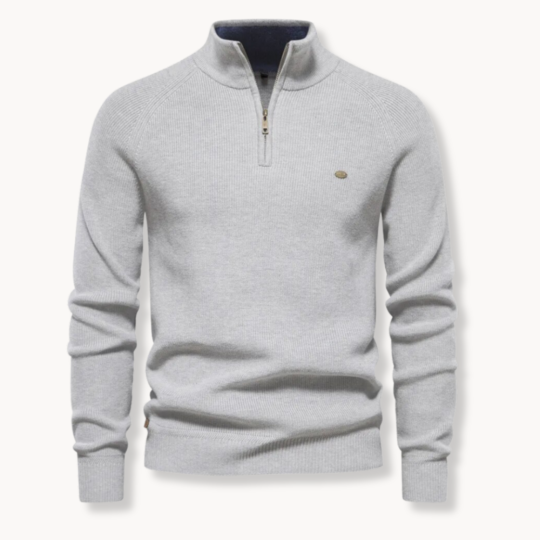 ETHAN | Men’s Slim-Fit Knit Jumper With Half-Zip Front And Stand Collar