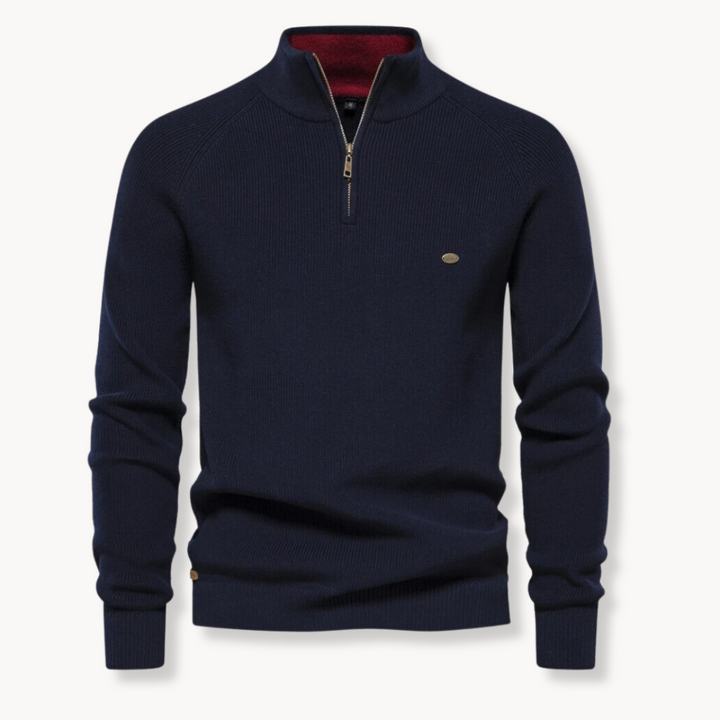 ETHAN | Men’s Slim-Fit Knit Jumper With Half-Zip Front And Stand Collar