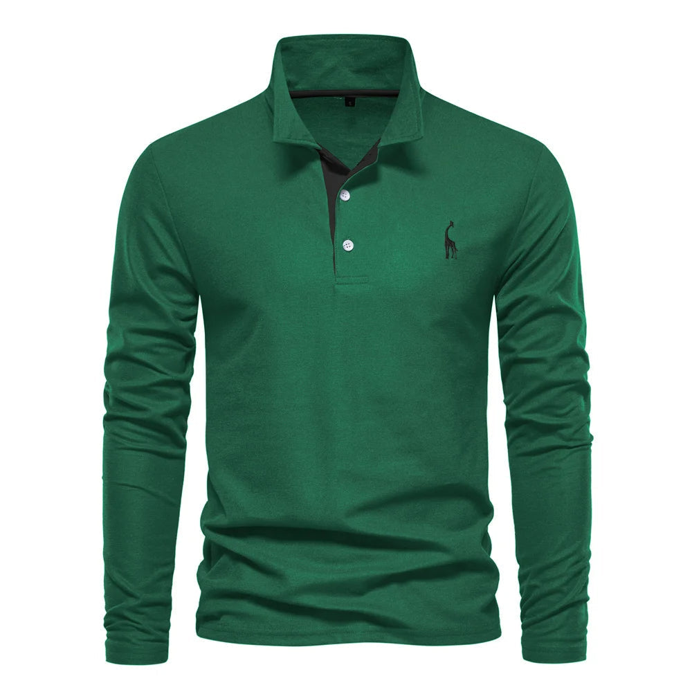 Adam | Men’s Long-Sleeve Knit Polo Top With Buttoned Front And Structured Collar