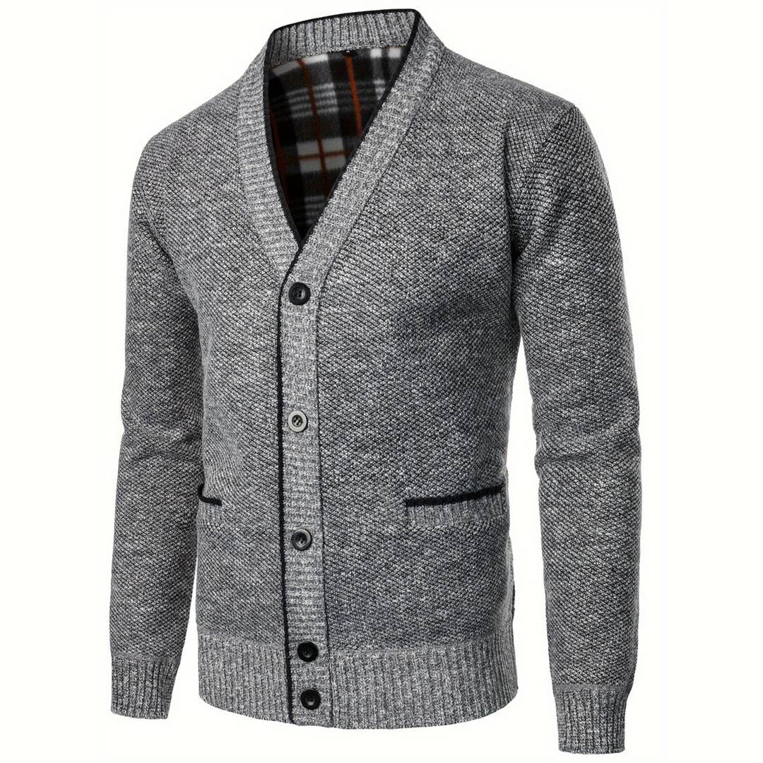 Oliver | Men’s Knit Button-Front Cardigan With Patterned Inner Lining And Side Pockets