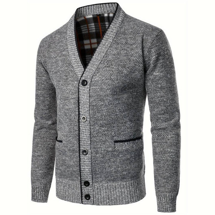 Oliver | Men’s Knit Button-Front Cardigan With Patterned Inner Lining And Side Pockets