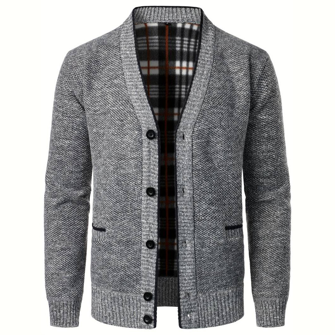 Oliver | Men’s Knit Button-Front Cardigan With Patterned Inner Lining And Side Pockets