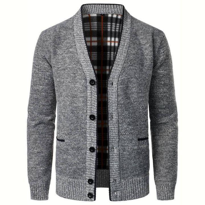 Oliver | Men’s Knit Button-Front Cardigan With Patterned Inner Lining And Side Pockets