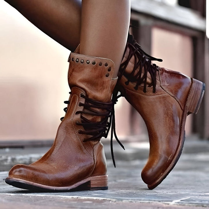 ISABELLA | Women’s Vintage-Inspired Mid-Calf Lace-Up Boots With Studded Details