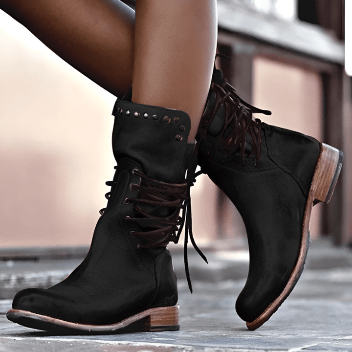 ISABELLA | Women’s Vintage-Inspired Mid-Calf Lace-Up Boots With Studded Details