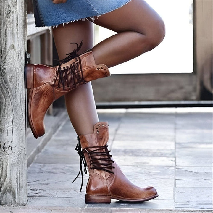 ISABELLA | Women’s Vintage-Inspired Mid-Calf Lace-Up Boots With Studded Details