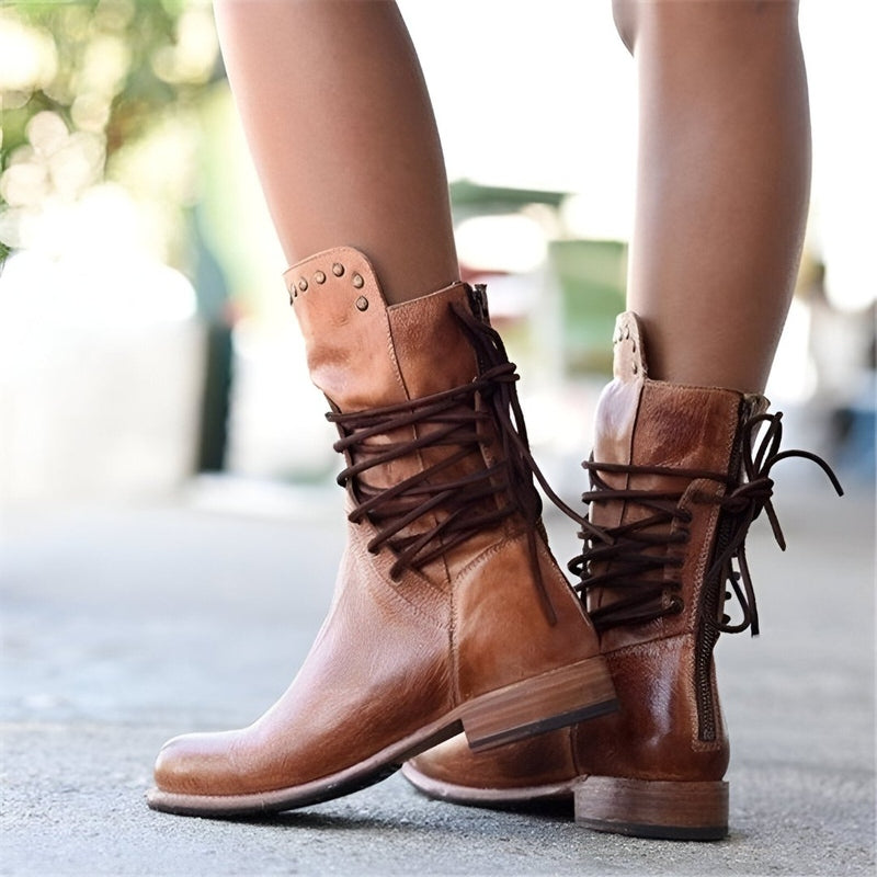 ISABELLA | Women’s Vintage-Inspired Mid-Calf Lace-Up Boots With Studded Details