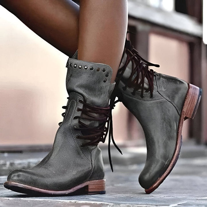 ISABELLA | Women’s Vintage-Inspired Mid-Calf Lace-Up Boots With Studded Details