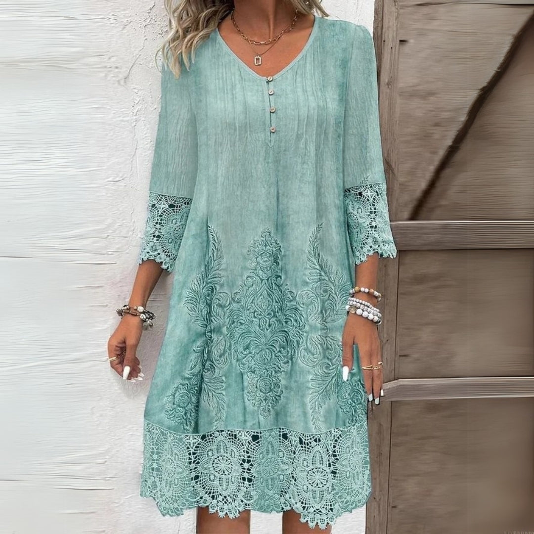 Rosalind | Elegant V-Neck Embroidered Midi Dress For Women