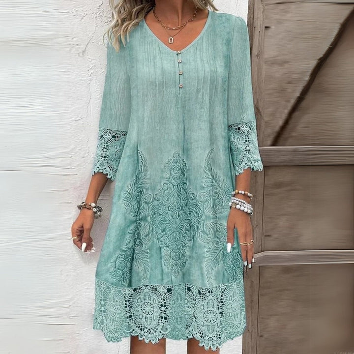 Rosalind | Elegant V-Neck Embroidered Midi Dress For Women