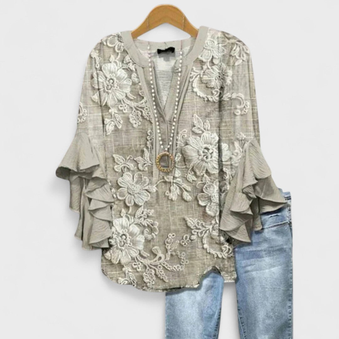Aurelia | Refined V-Neck Ruffle-Sleeve Blouse For Women