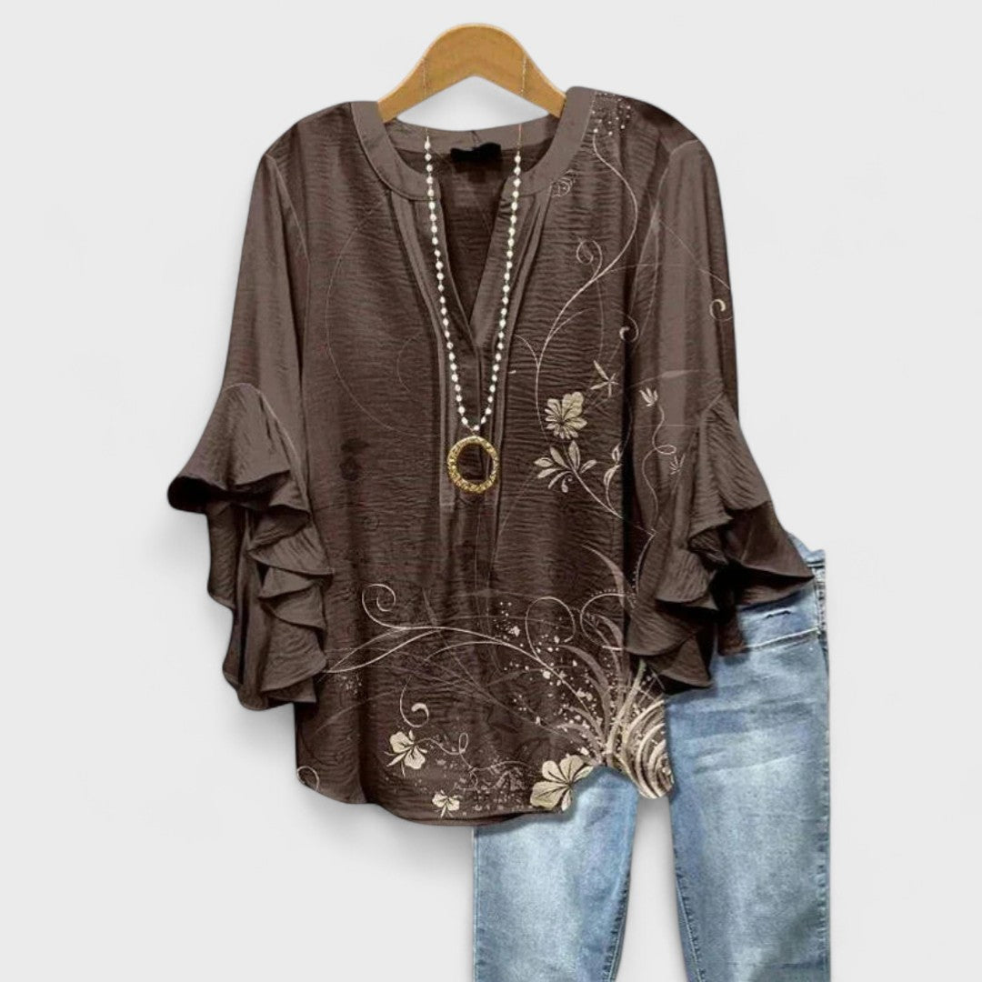 Aurelia | Refined V-Neck Ruffle-Sleeve Blouse For Women