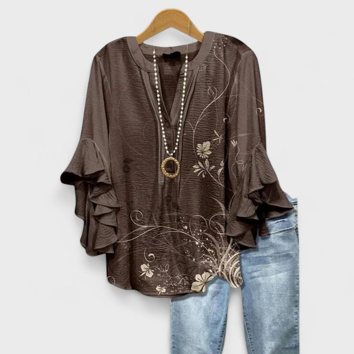 Aurelia | Refined V-Neck Ruffle-Sleeve Blouse For Women