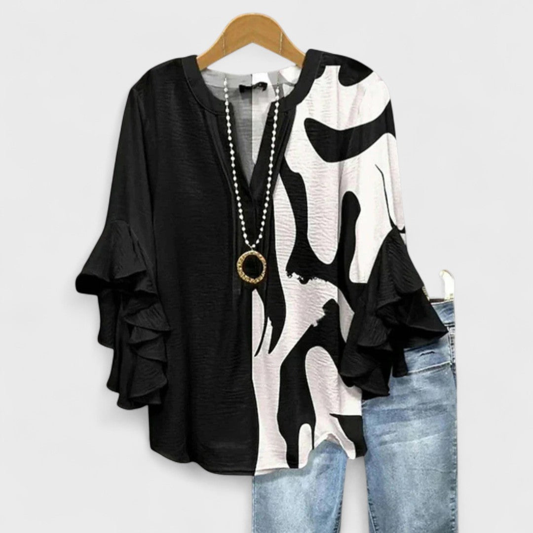 Aurelia | Refined V-Neck Ruffle-Sleeve Blouse For Women