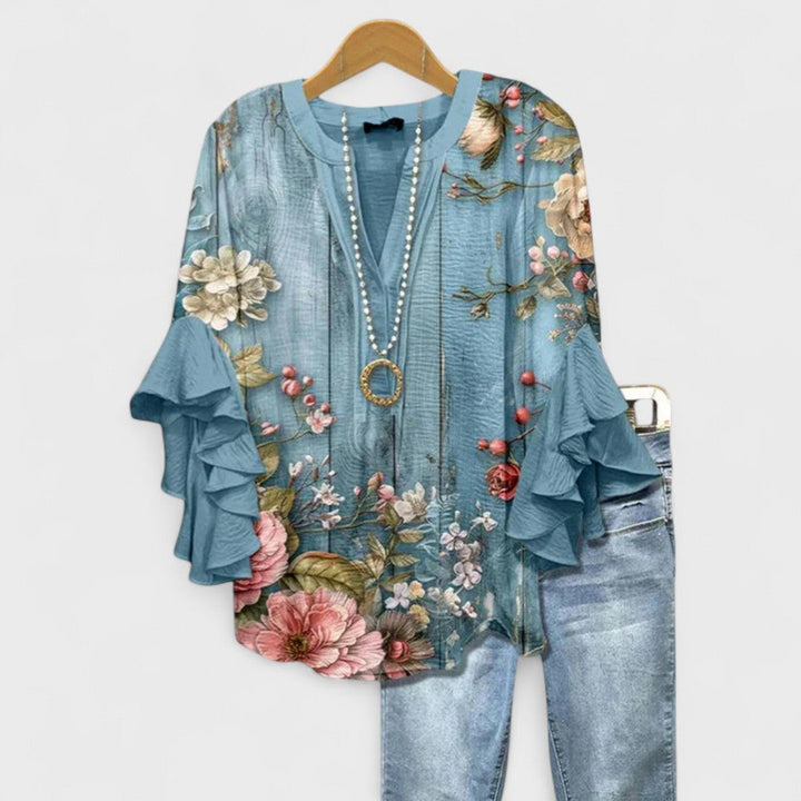 Aurelia | Refined V-Neck Ruffle-Sleeve Blouse For Women