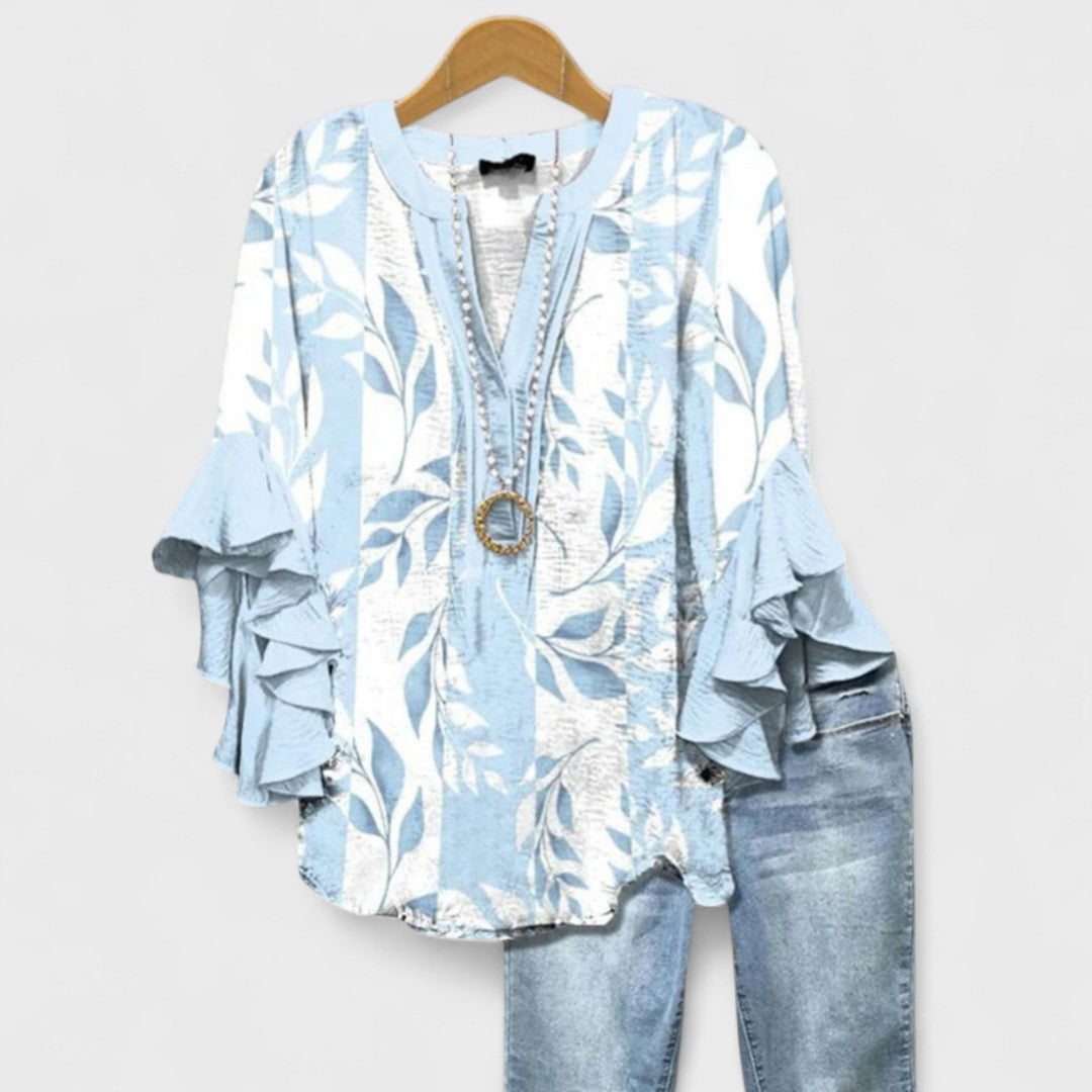 Aurelia | Refined V-Neck Ruffle-Sleeve Blouse For Women