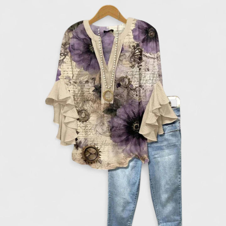 Aurelia | Refined V-Neck Ruffle-Sleeve Blouse For Women