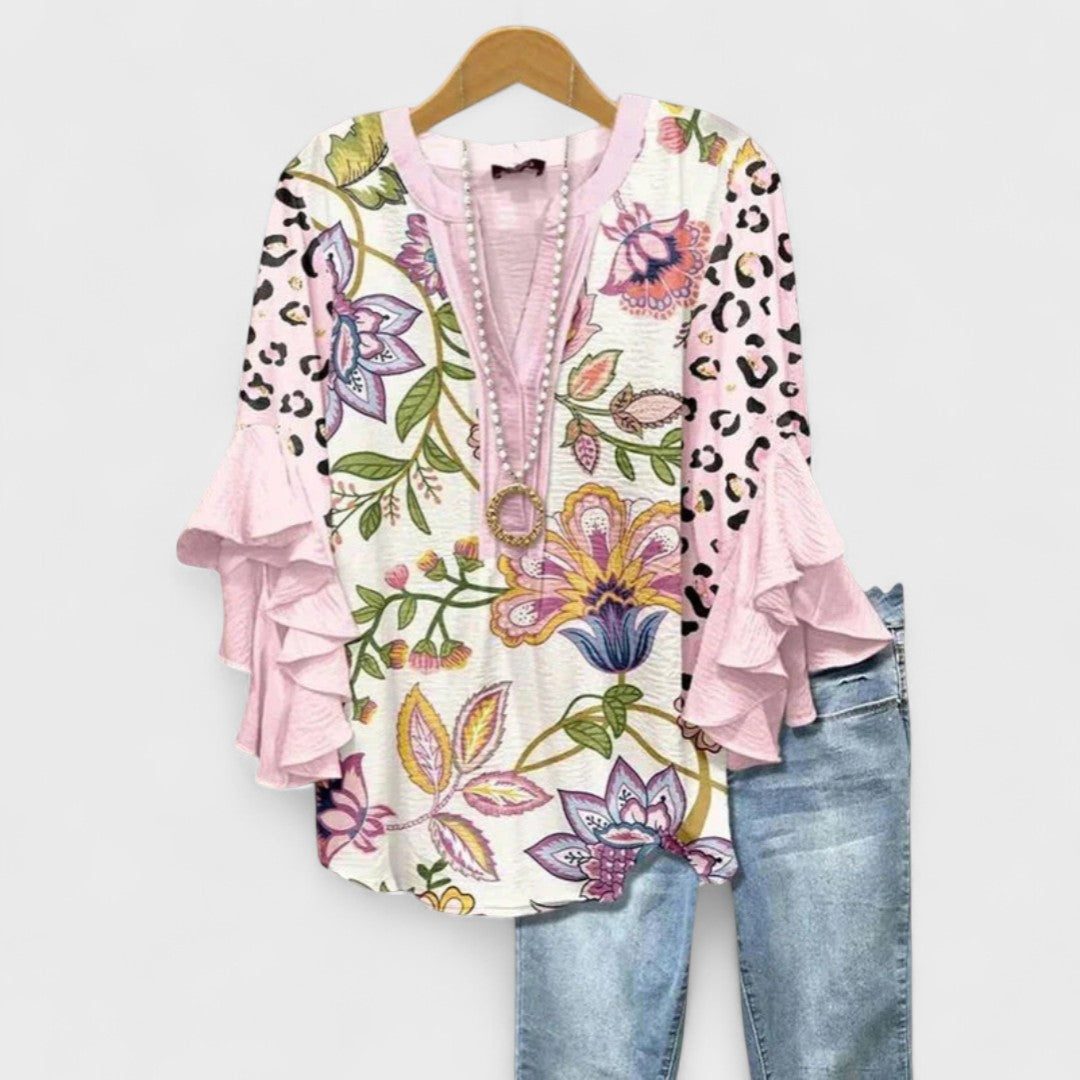 Aurelia | Refined V-Neck Ruffle-Sleeve Blouse For Women