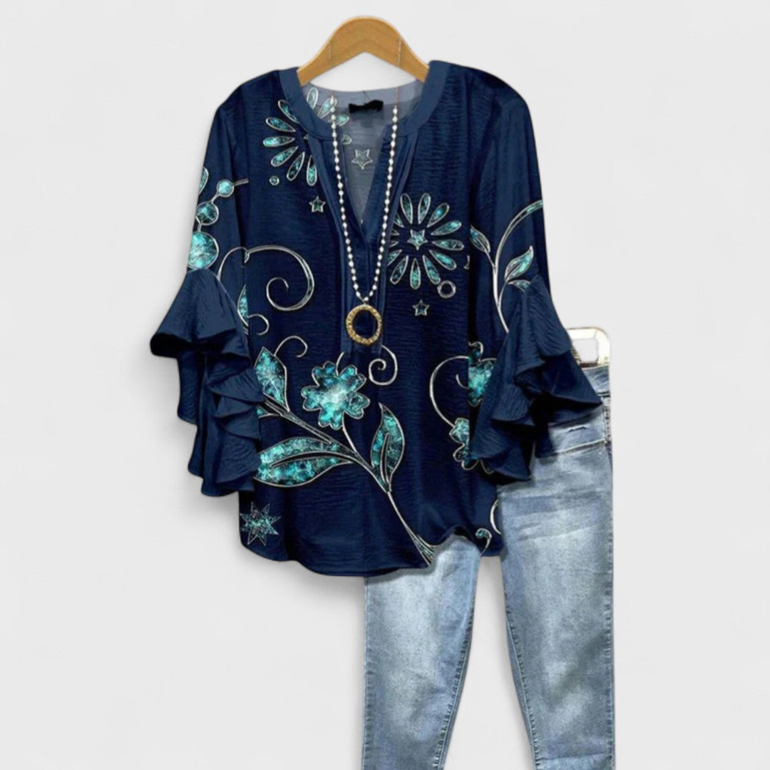 Aurelia | Refined V-Neck Ruffle-Sleeve Blouse For Women