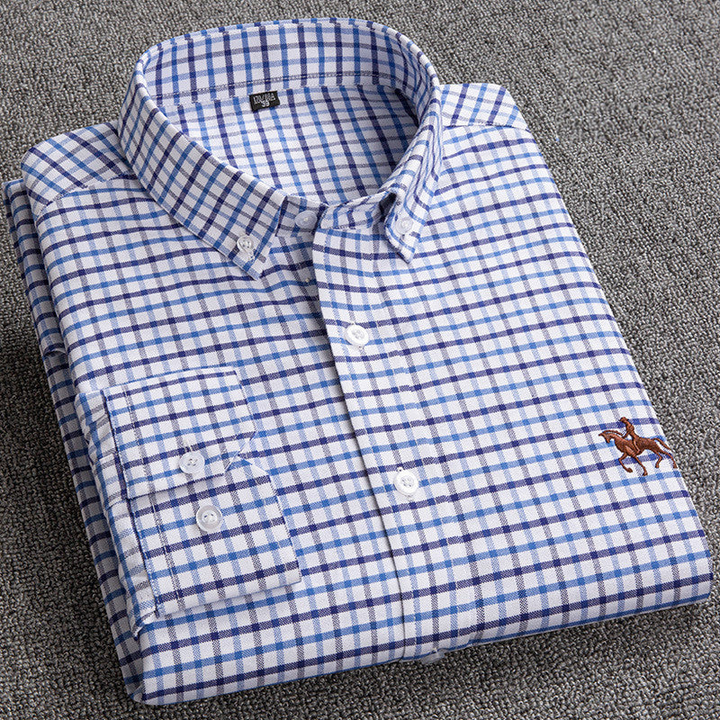 Leo | Men’s Refined Long-Sleeve Check Shirt With Buttoned Front