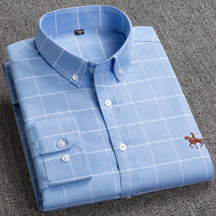 Leo | Men’s Refined Long-Sleeve Check Shirt With Buttoned Front