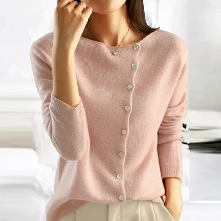 Elise | Soft Stretch Button-Front Knit Top For Women