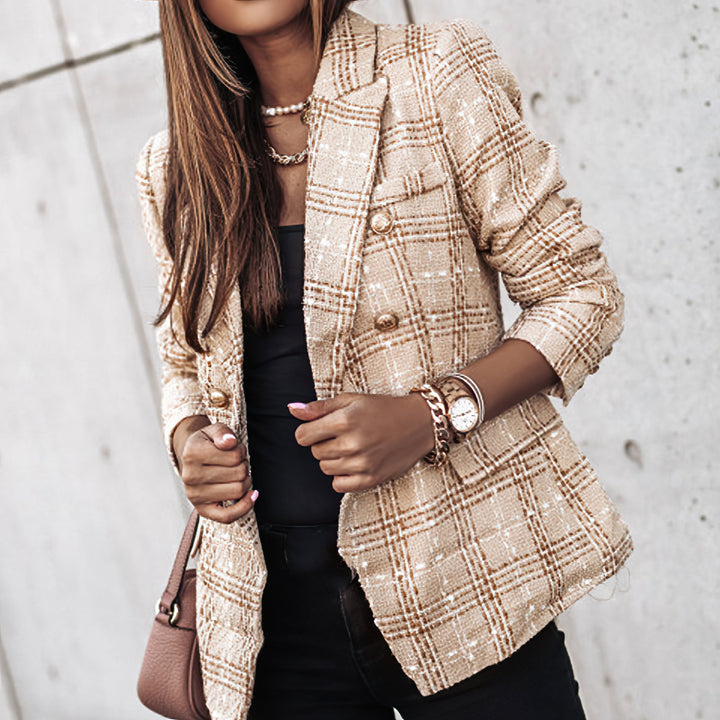 Elise | Tailored Plaid Statement Blazer With Structured Double-Button Front For Women