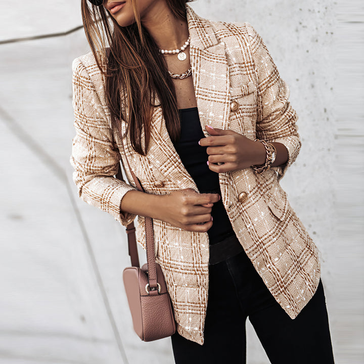 Elise | Tailored Plaid Statement Blazer With Structured Double-Button Front For Women
