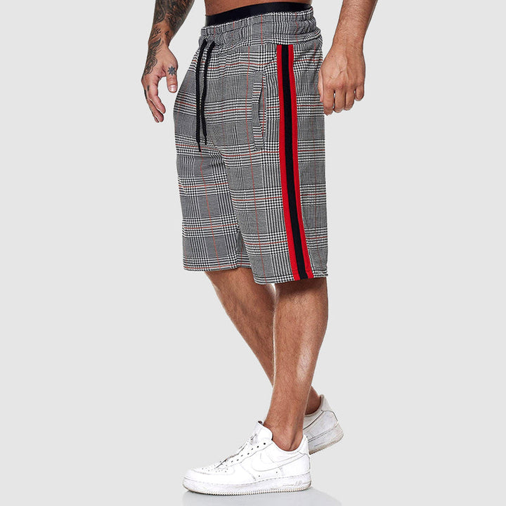 Axel | Men’s Plaid Drawstring Shorts with Side Stripe