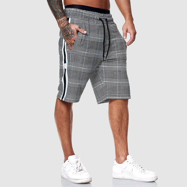 Axel | Men’s Plaid Drawstring Shorts with Side Stripe