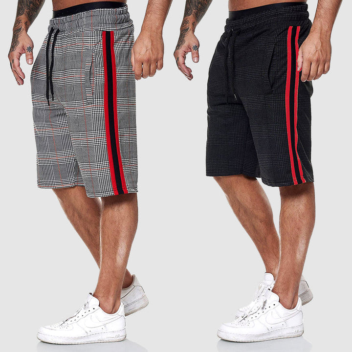 Axel | Men’s Plaid Drawstring Shorts with Side Stripe