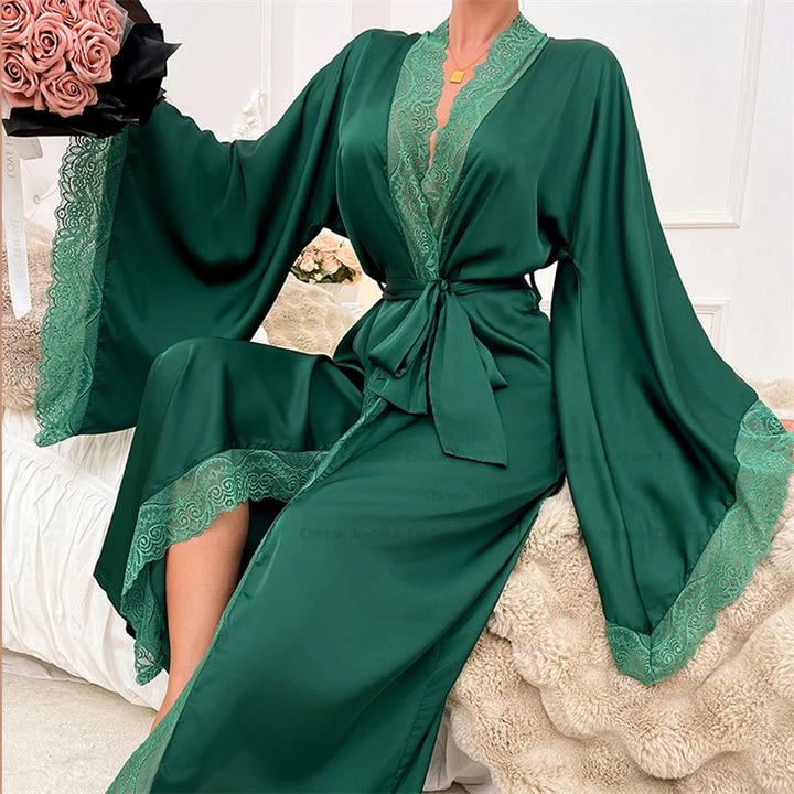 Nora | Women’s Lace Kimono Robe With Flowing Sleeves And Tie Waist