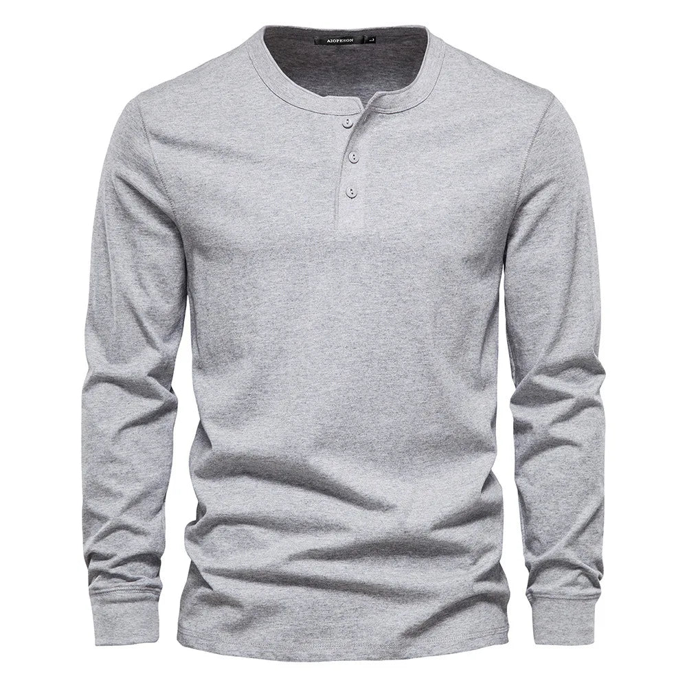 BENJAMIN | Men’s Timeless Long Sleeve Henley Shirt With Three-Button Front