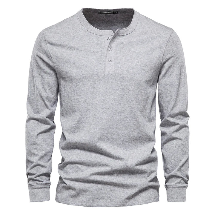 BENJAMIN | Men’s Timeless Long Sleeve Henley Shirt With Three-Button Front