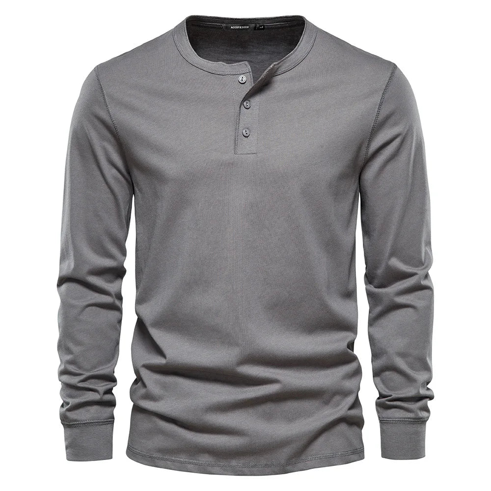 BENJAMIN | Men’s Timeless Long Sleeve Henley Shirt With Three-Button Front