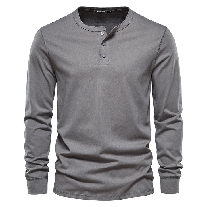 BENJAMIN | Men’s Timeless Long Sleeve Henley Shirt With Three-Button Front