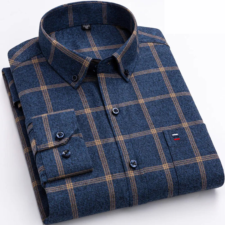 SAMUEL | Men’s Long Sleeve Plaid Shirt With Button-Down Collar
