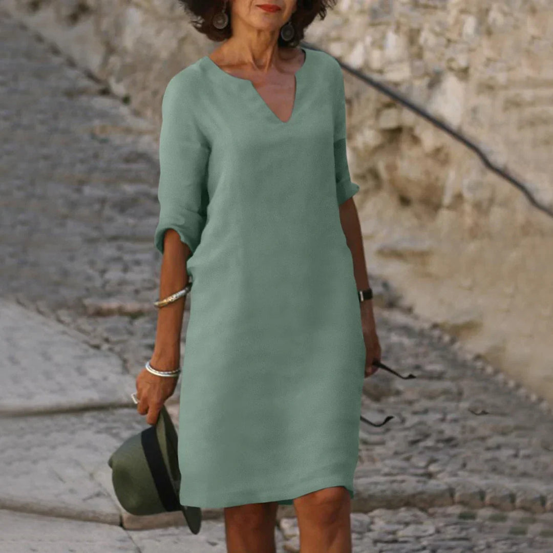 Clara | Women’s V-Neck Mini Dress with 3/4 Sleeves