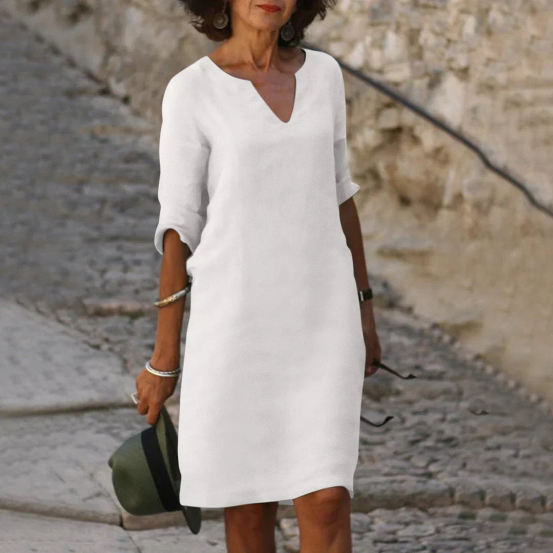 Clara | Women’s V-Neck Mini Dress with 3/4 Sleeves