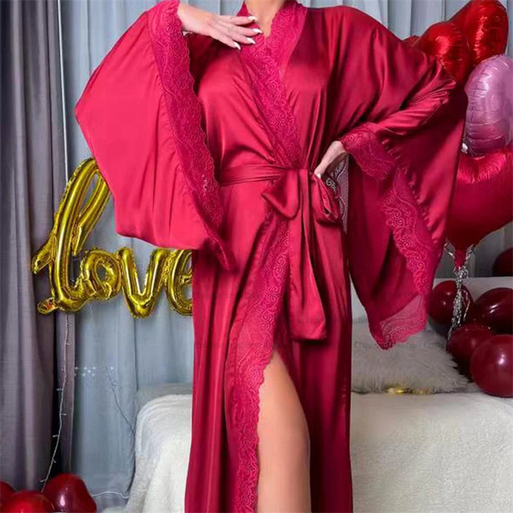 Nora | Women’s Lace Kimono Robe With Flowing Sleeves And Tie Waist