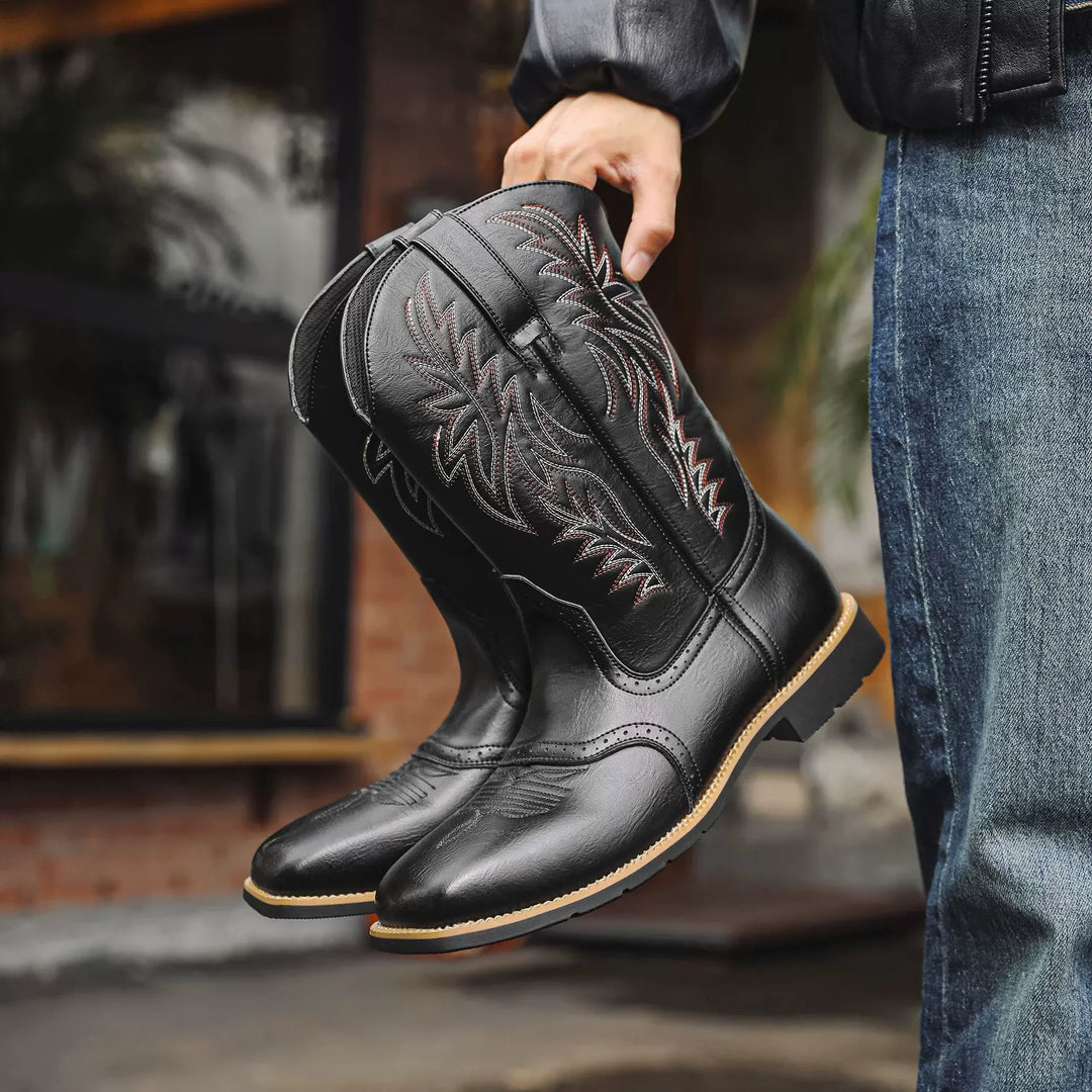 JACKSON | Men’s Classic Western Mid-Calf Boots With Embroidered Detail And Square Toe
