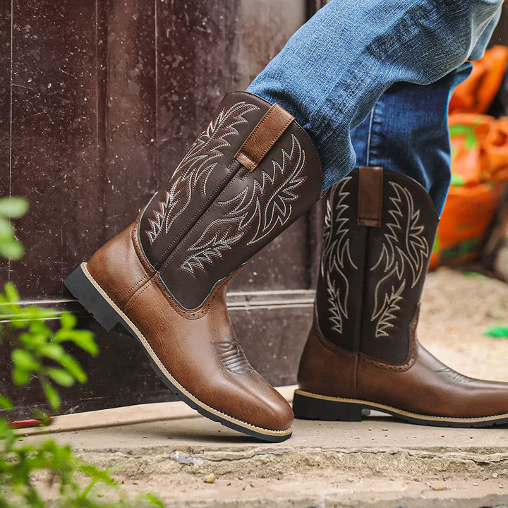 JACKSON | Men’s Classic Western Mid-Calf Boots With Embroidered Detail And Square Toe