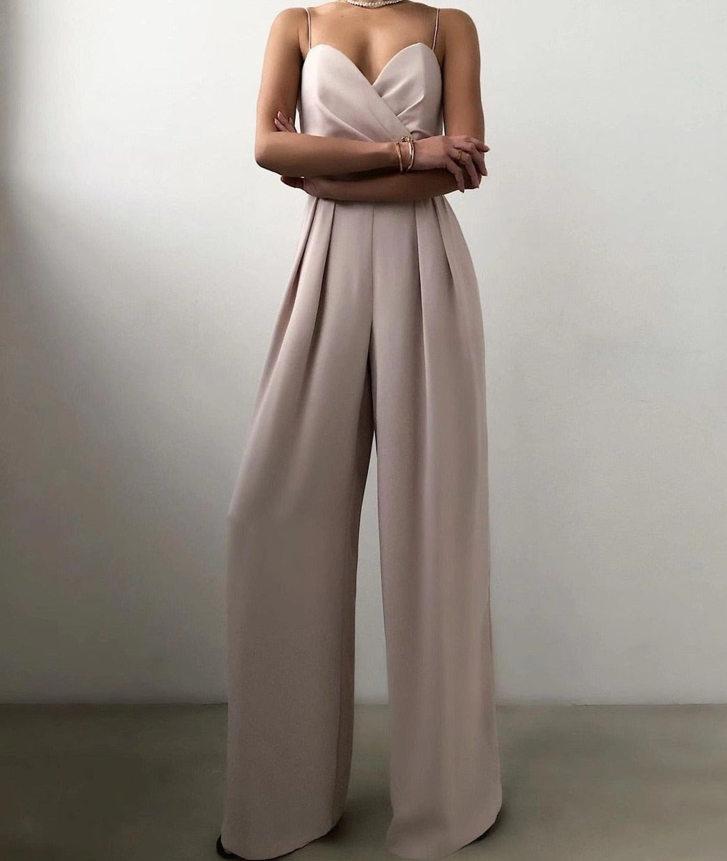 Maya | Women’s Spaghetti Strap Wide-Leg Jumpsuit With Wrapped Bodice Design