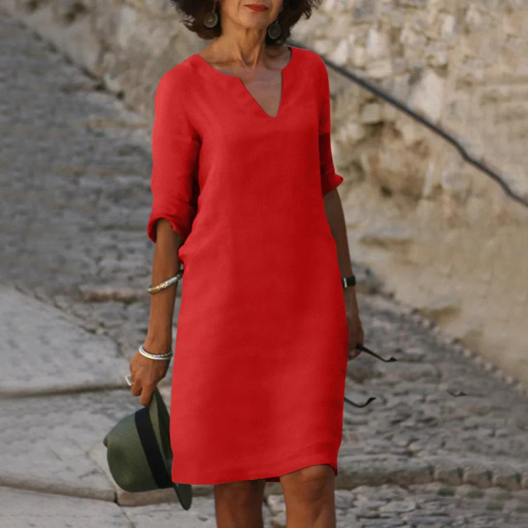 Clara | Women’s V-Neck Mini Dress with 3/4 Sleeves