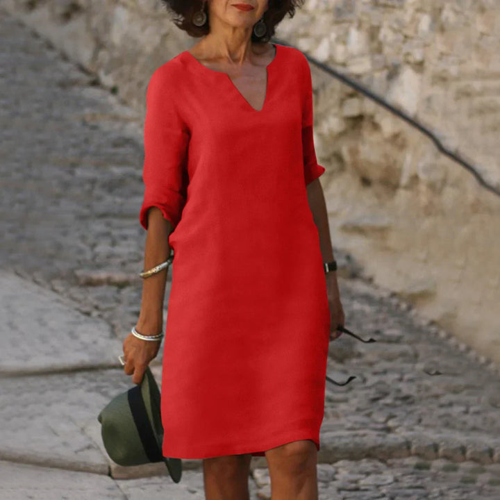 Clara | Women’s V-Neck Mini Dress with 3/4 Sleeves