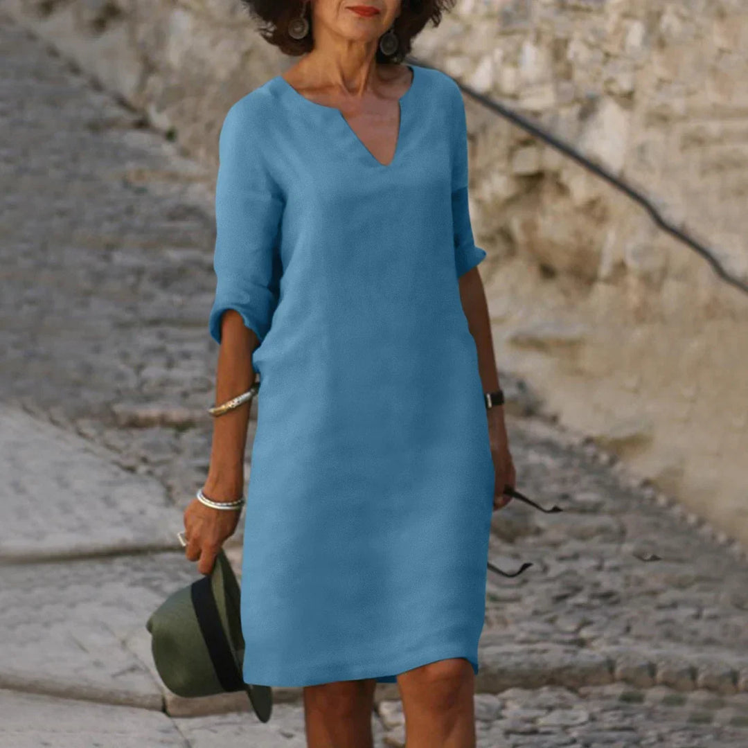 Clara | Women’s V-Neck Mini Dress with 3/4 Sleeves