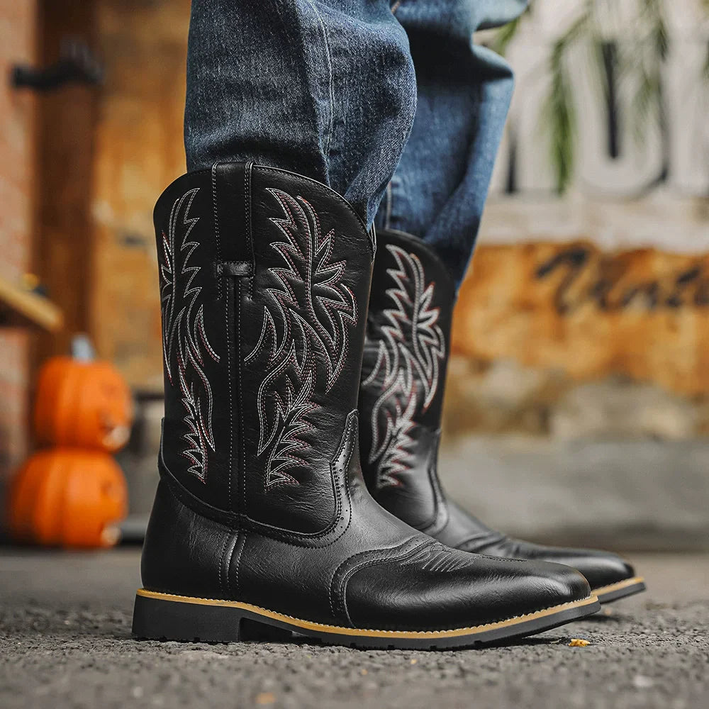JACKSON | Men’s Classic Western Mid-Calf Boots With Embroidered Detail And Square Toe