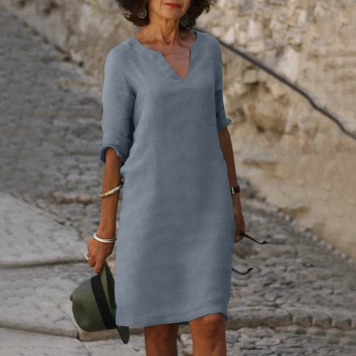 Clara | Women’s V-Neck Mini Dress with 3/4 Sleeves